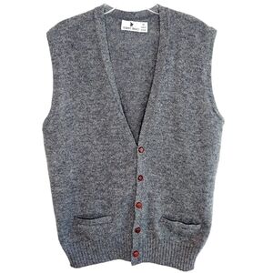 VINTAGE Robert Bruce Cardigan Sweater Vest Wool XL Gray Union Made USA Pockets